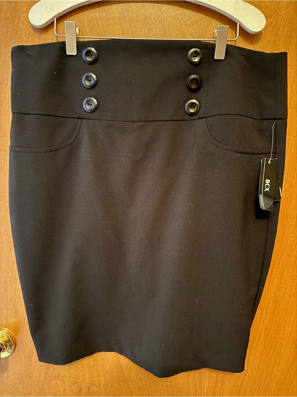BCX Black High-Rise Button-Front Pencil Skirt